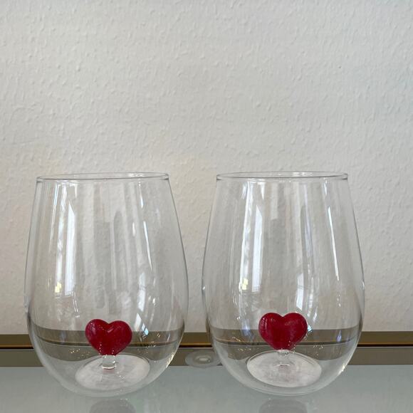 Target Threshold Red Heart Stemless Wine Glasses 18.5oz Set of 2 NEW - Picture 10 of 10
